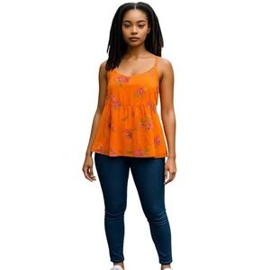 Torrid Blouse Floral Tropical Hawaiian Summer Sleeveless Boho Smock Orange  3